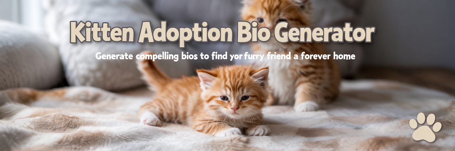 Enhanced kitten bio writer tool with cute rescue kitten graphics