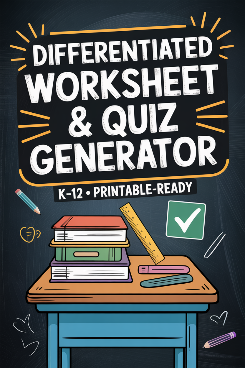 Differentiated Worksheet & Quick Quiz Prompt Generator (K–12)