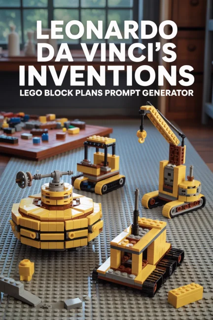 Leonardo da Vinci Inventions LEGO Block Build Plans Prompt Generator banner