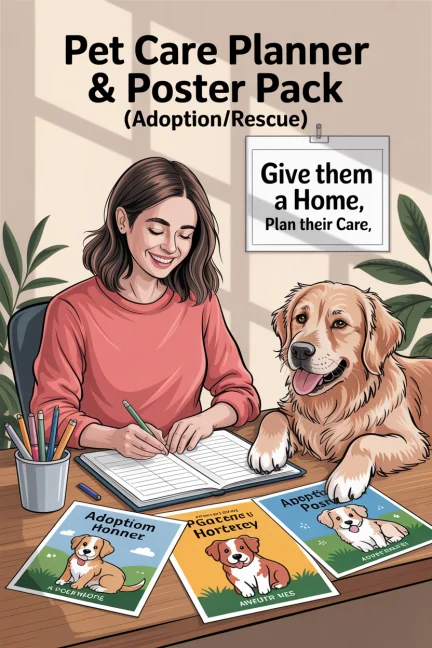 Pet Care Planner & Poster Pack (Adoption/Rescue)