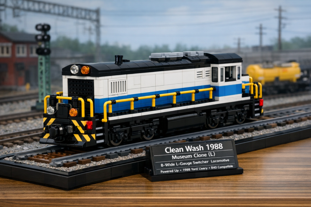 LEGO model of 1988 railroad wash train maintenance vehicle