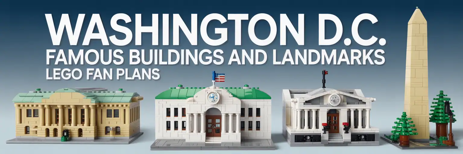 Washington DC LEGO-style city landmark banner with cherry blossoms