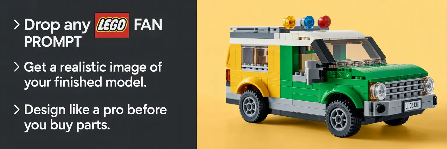 Final LEGO MOD build mockup generator banner from TacoCat in Texas