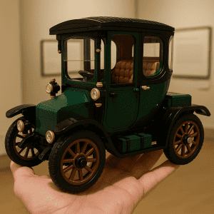 LEGO vintage car model in green with brown wheels and detailed interior.
