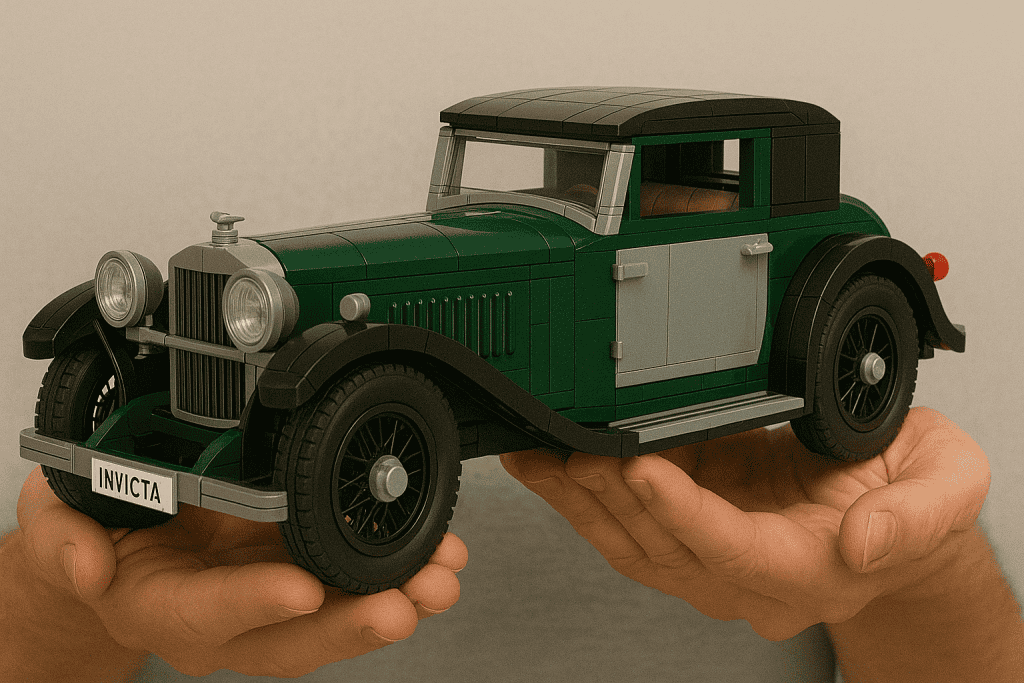 Vintage LEGO classic car model showcasing detailed design and craftsmanship.