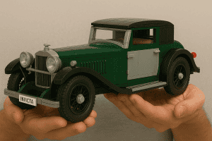 Vintage LEGO classic car model showcasing detailed design and craftsmanship.