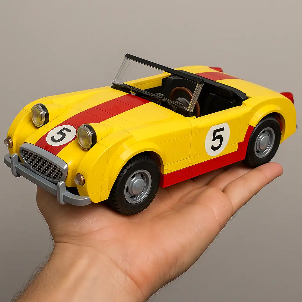 LEGO-style 1958 Austin-Healey Bugeye Sprite vintage sports car concept
