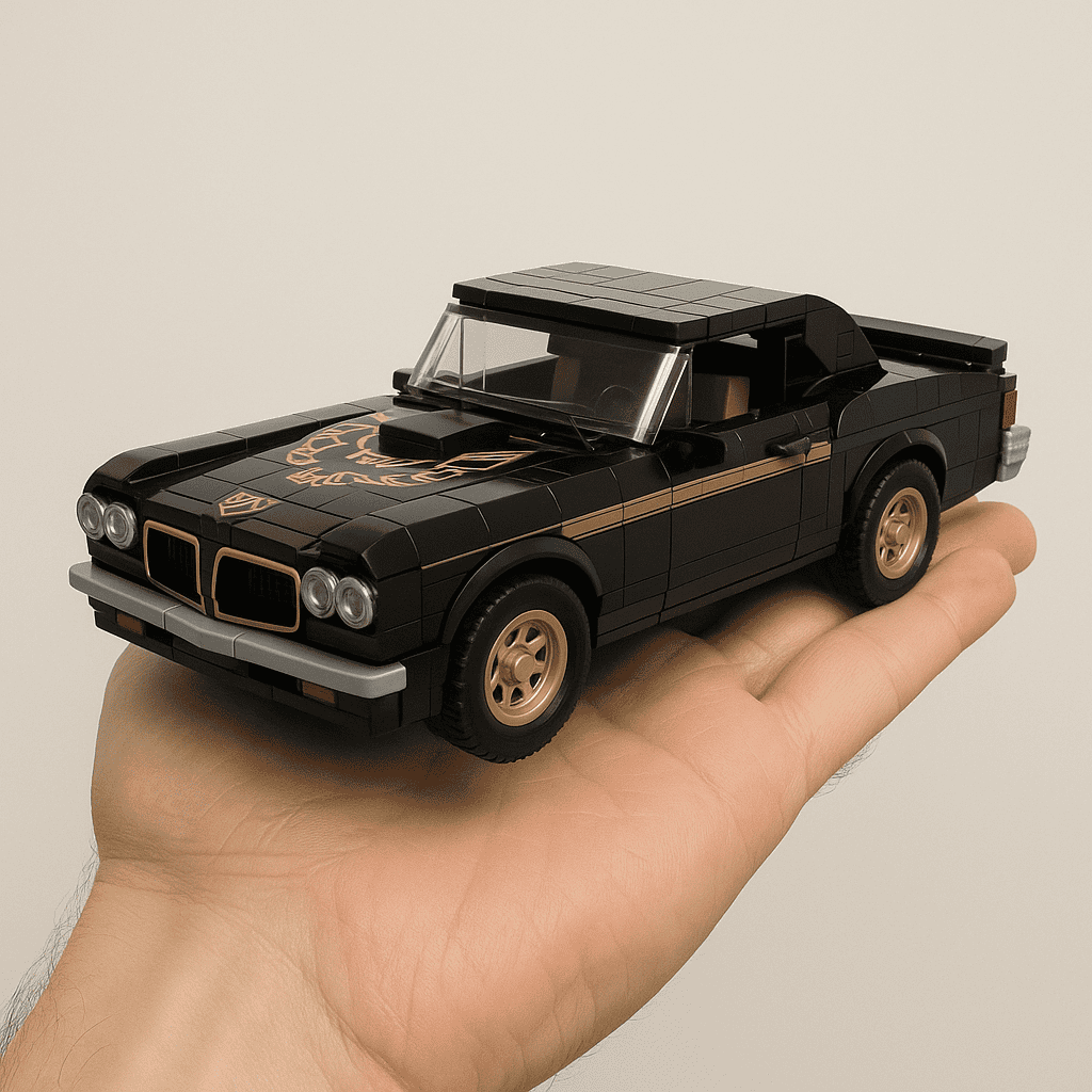 1. Building block LEGO black car with intricate details and gold accents.