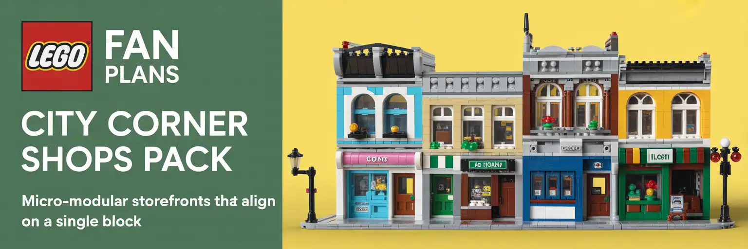 LEGO-style city corner shops banner