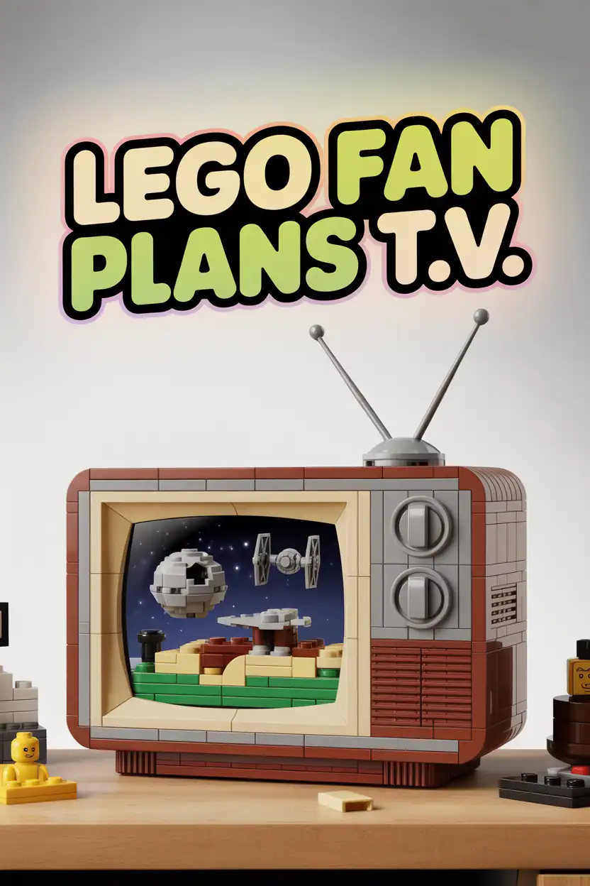LEGO fan plans generator featured in retro TV with LEGO Star Wars spaceship inside.