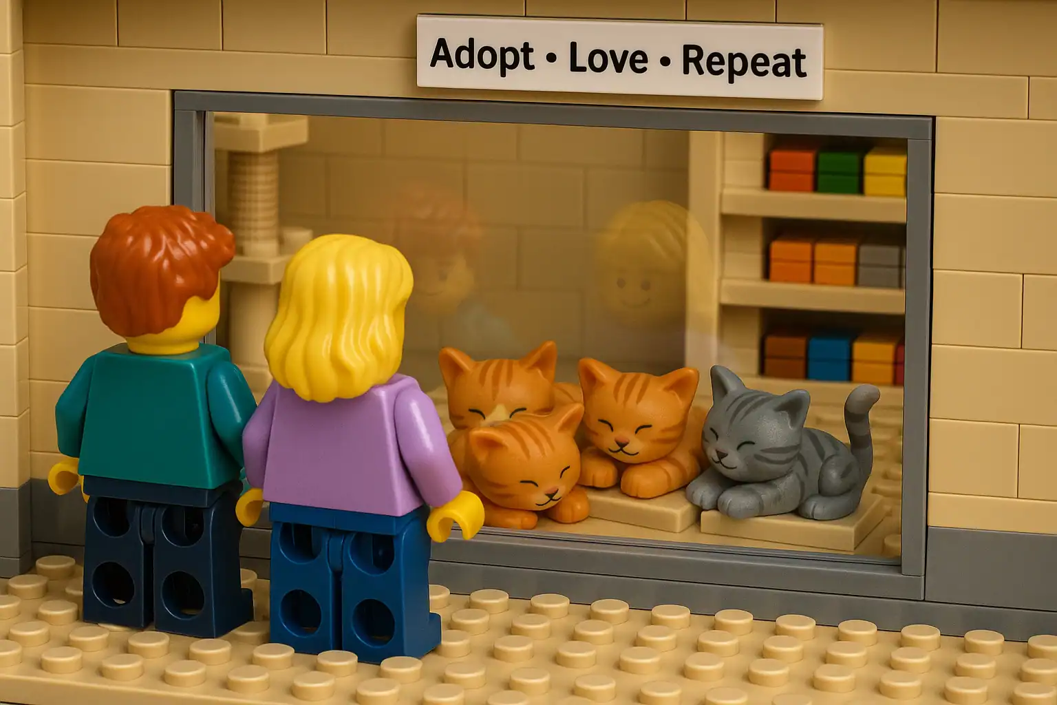 Brick-figure style scene with two characters