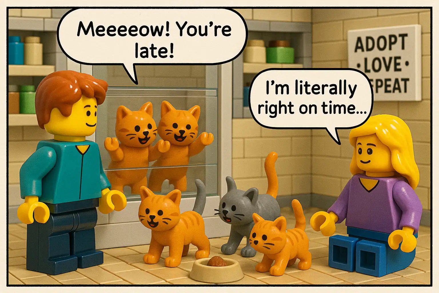 Brick-figure comic panel depicting a diner scene