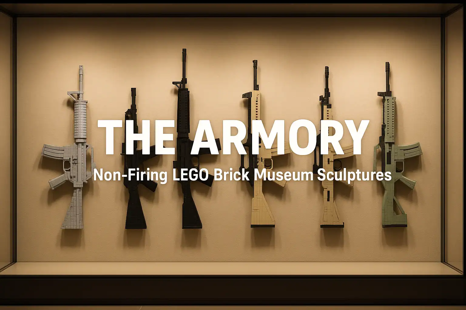 LEGO Armory Banner featuring museum-grade non-firing LEGO brick replicas