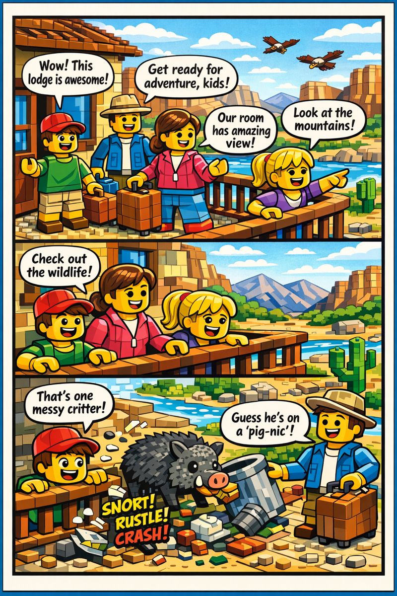 Toy-brick example: workshop truck build and pizza mishap