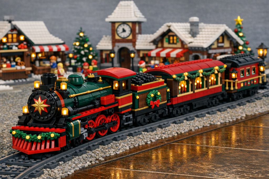 Christmas train in festive village