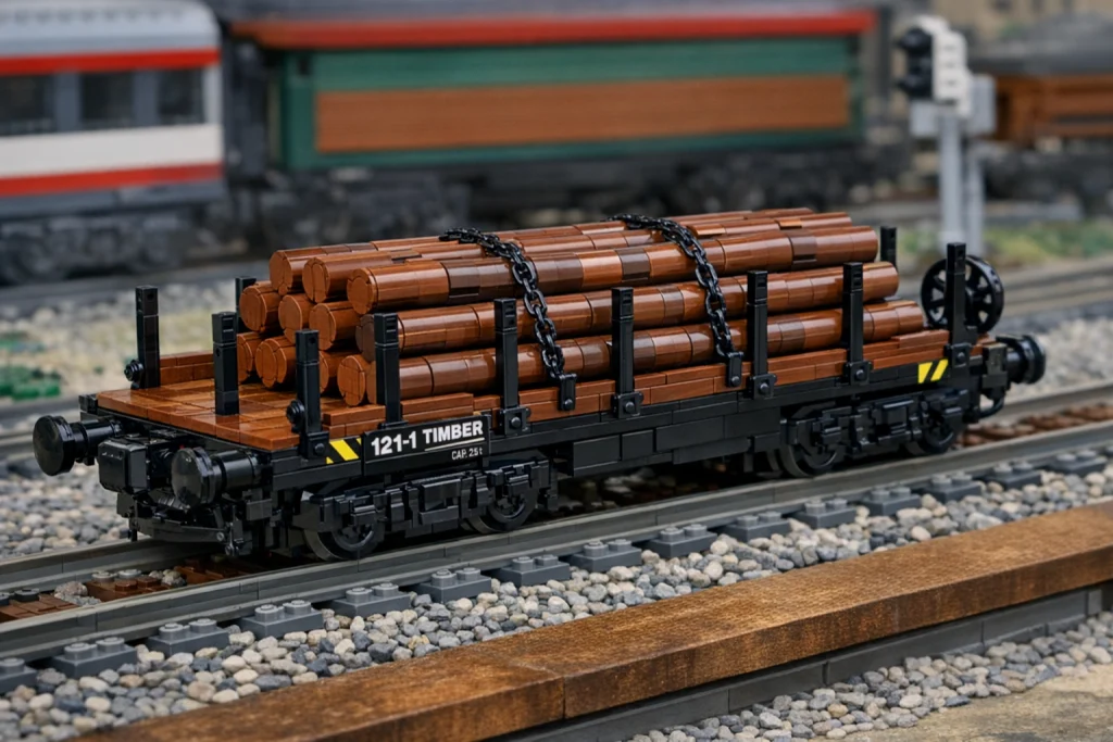 L-Gauge Flat Wagon with Stakes (Timber)