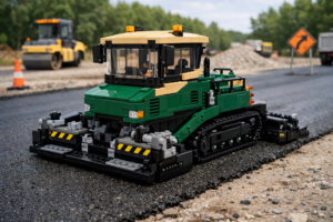 LEGO asphalt paver at work site