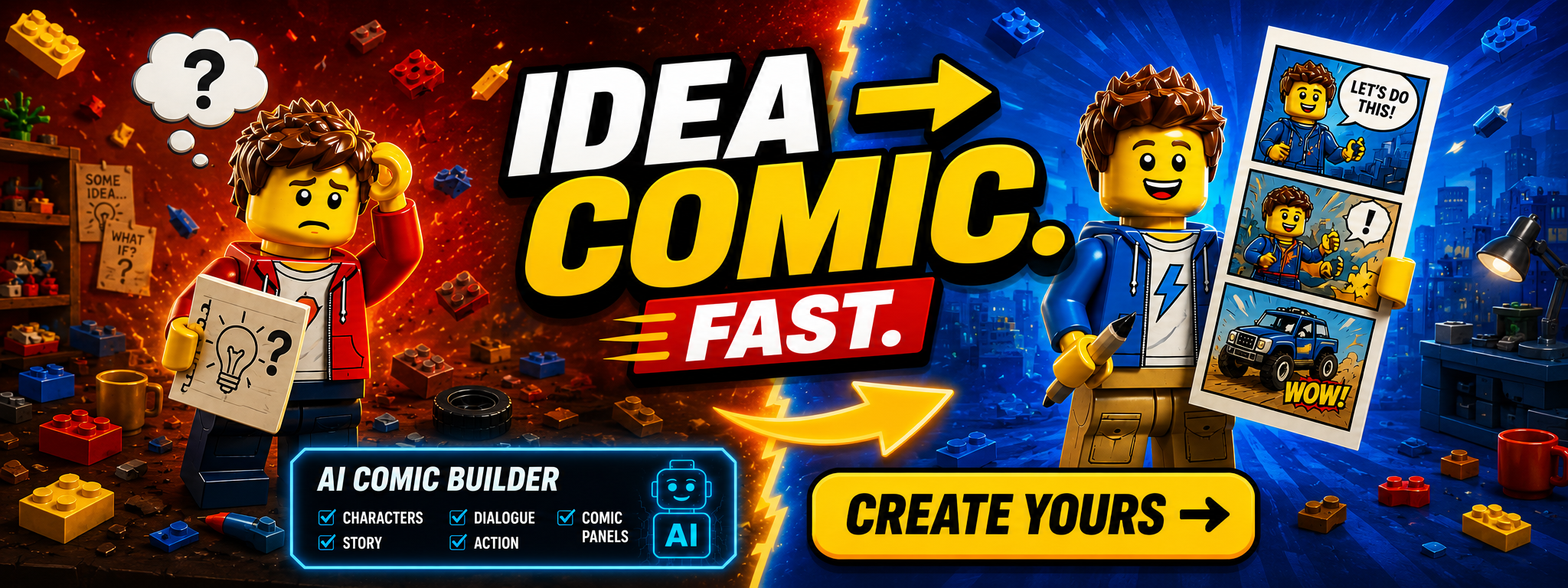 Toy brick comic strip generator
