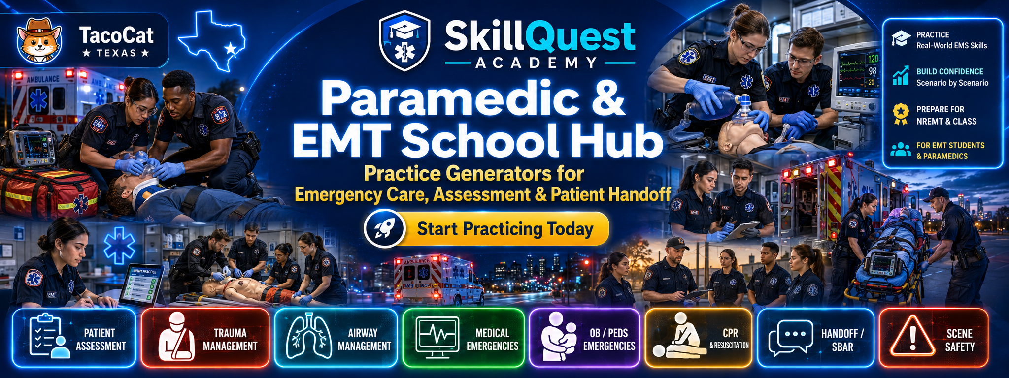 Paramedic and EMT School Hub practice generator banner