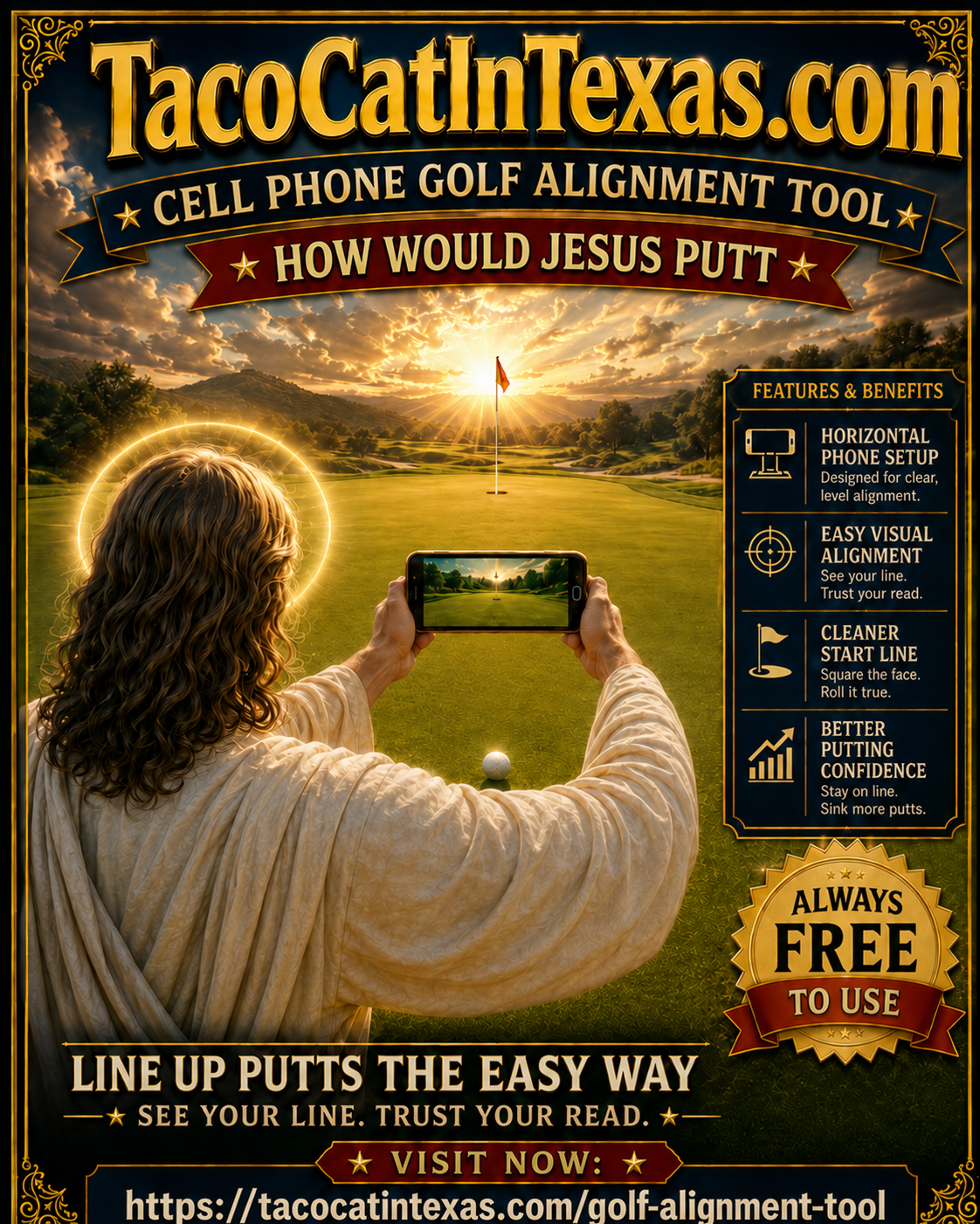 Golf practice hub banner for putting alignment and golf helper tools