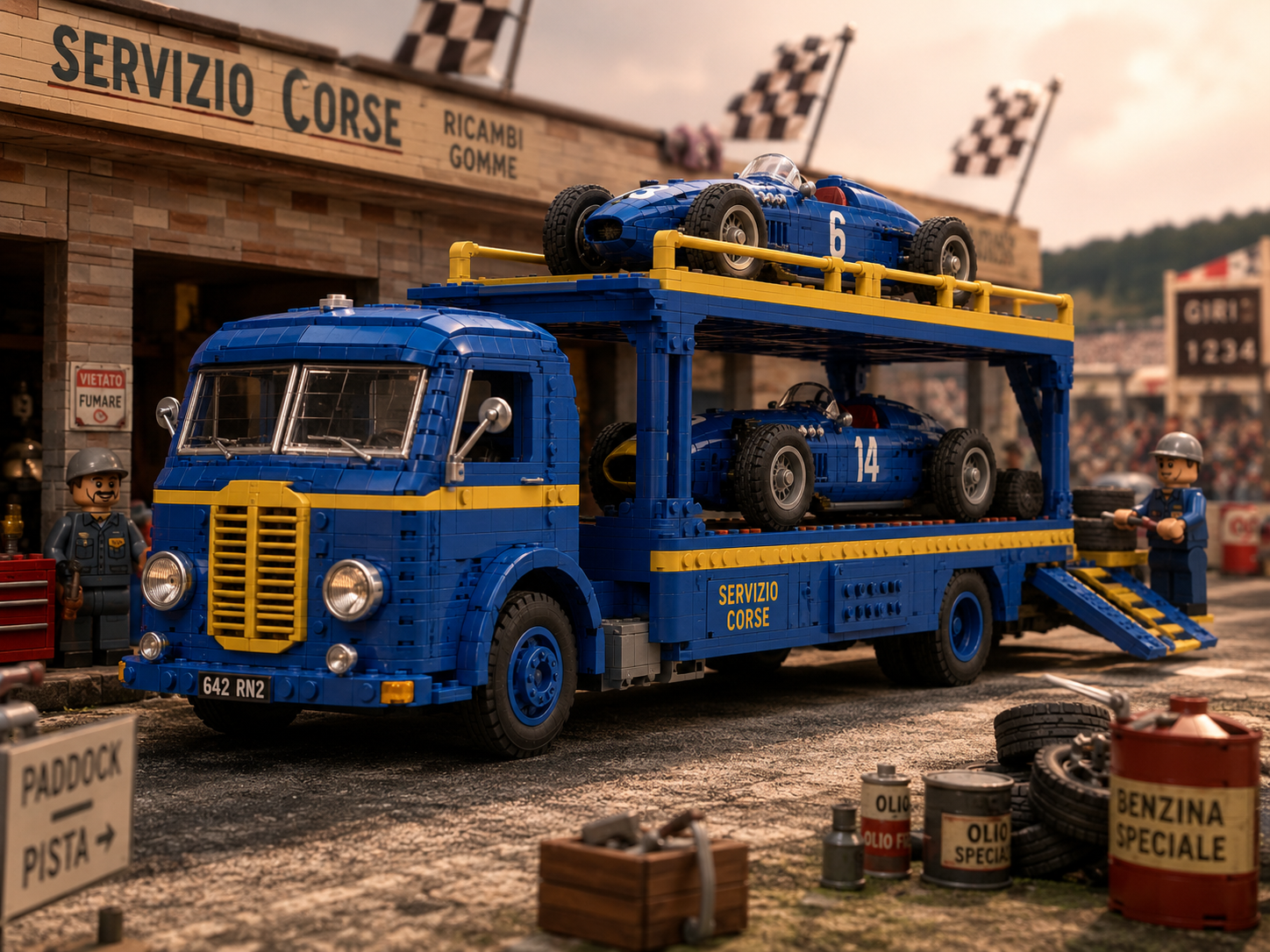1957 Fiat 642 RN2 Bartoletti Car Transporter LEGO-style fan plan display model