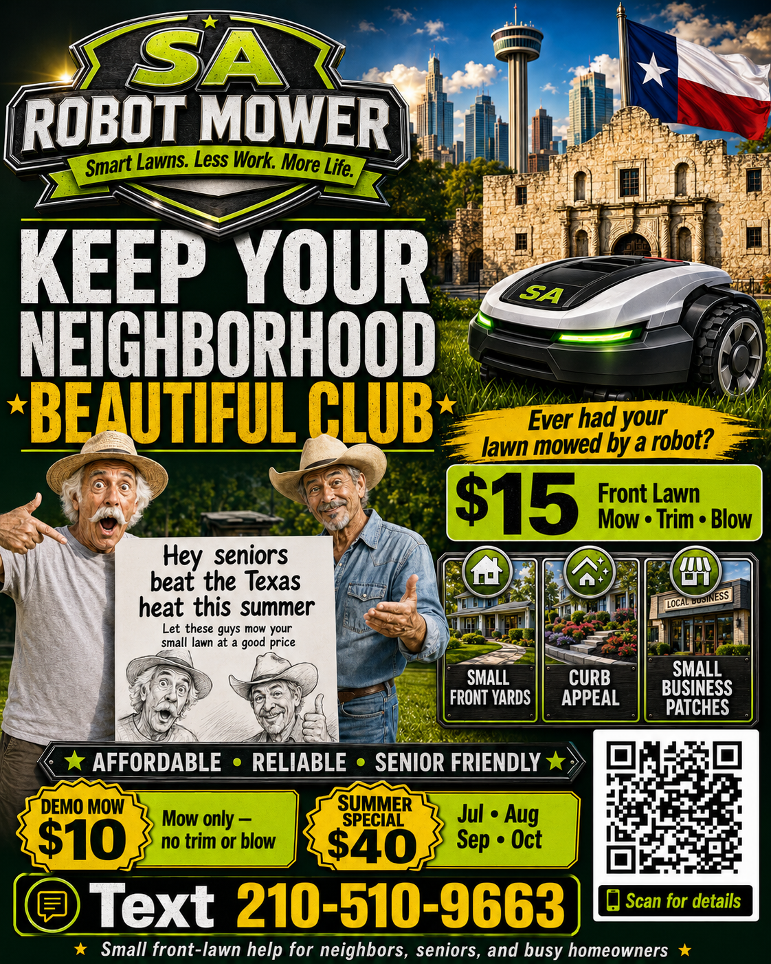 Keep Your Neighborhood Beautiful Club senior mowing ad poster